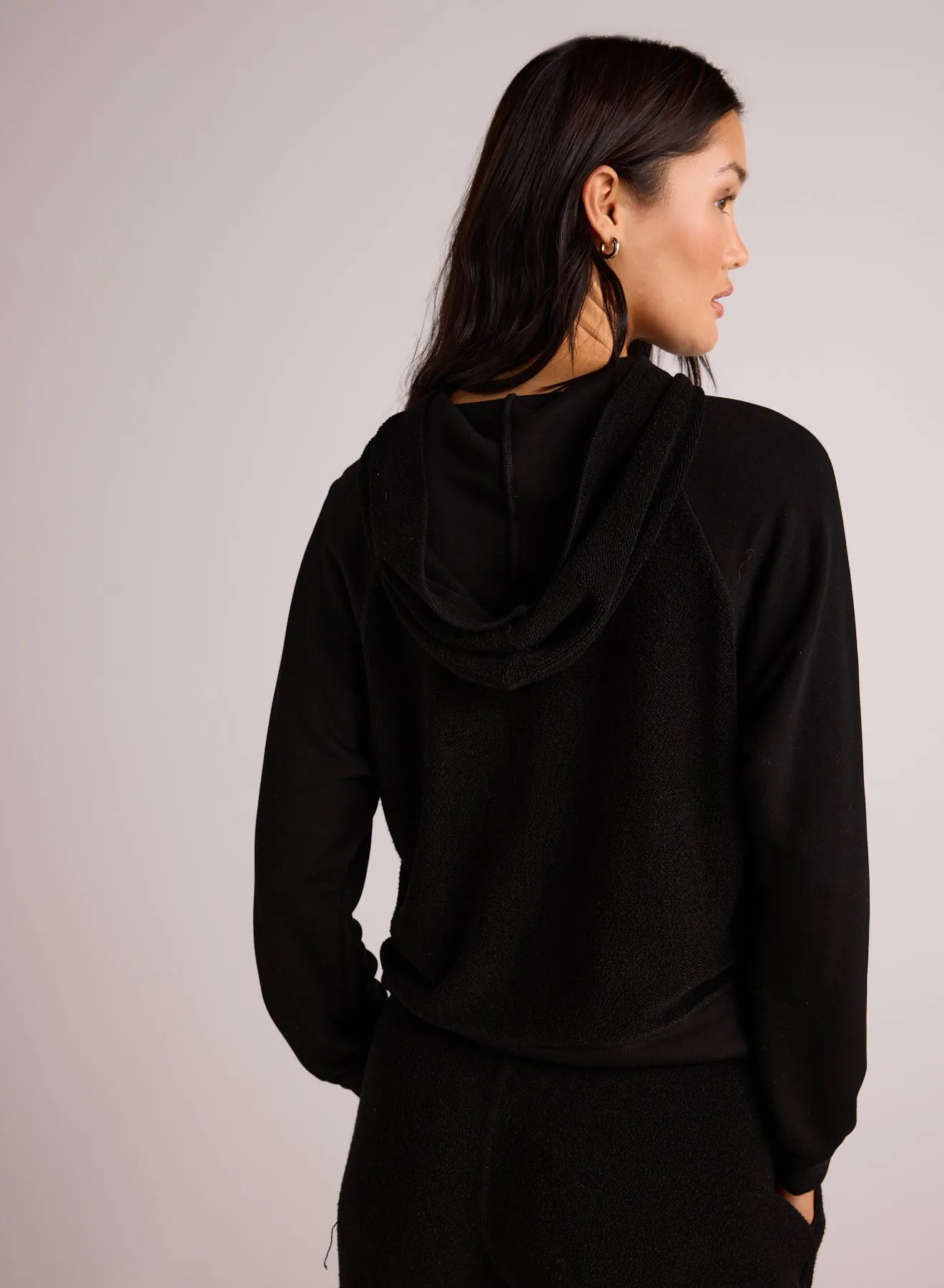 French Terry Raglan Hoodie Sweatshirt - Black