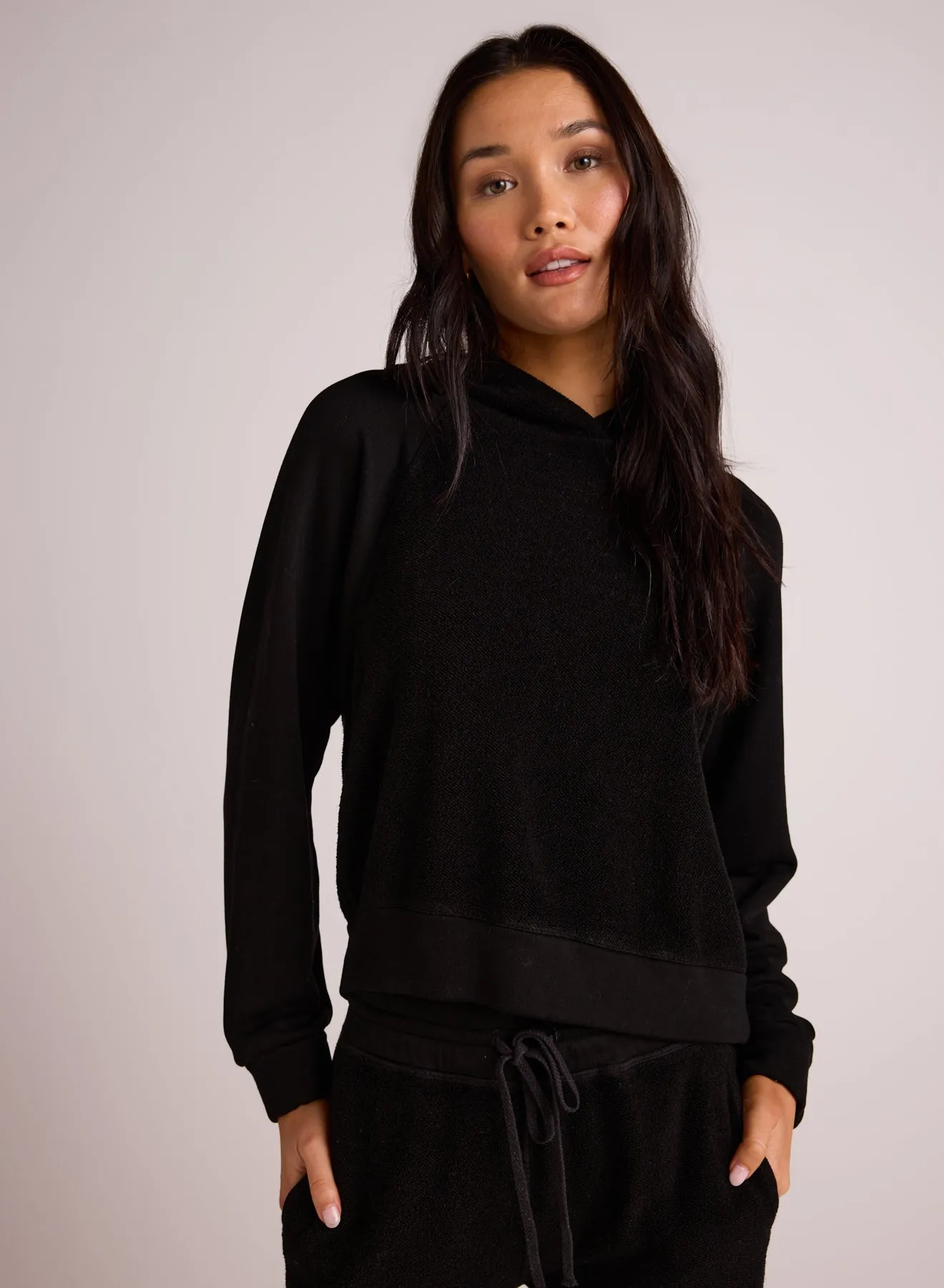 French Terry Raglan Hoodie Sweatshirt - Black