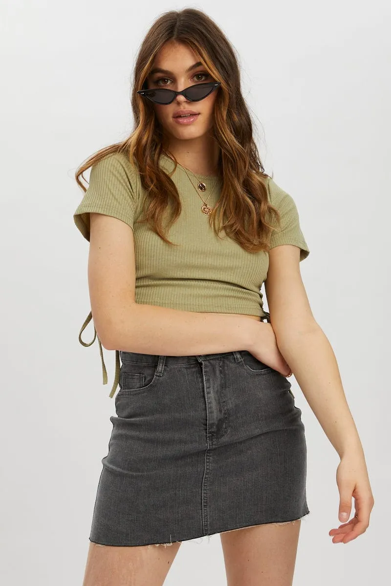 Green Drawstring Ruched Top