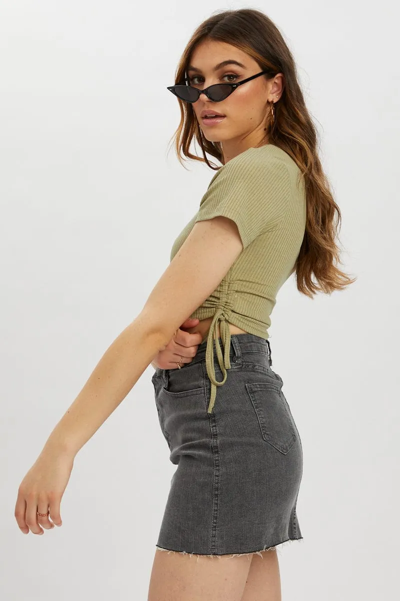 Green Drawstring Ruched Top