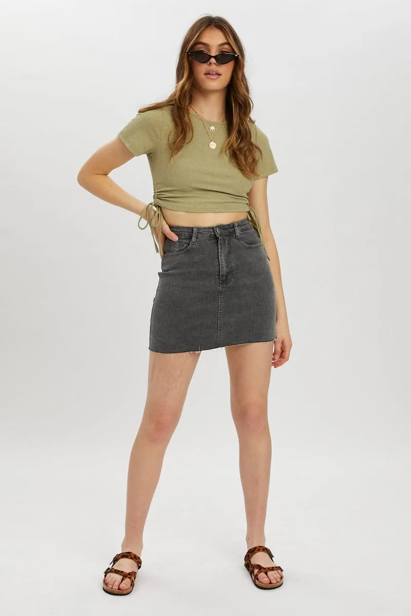 Green Drawstring Ruched Top