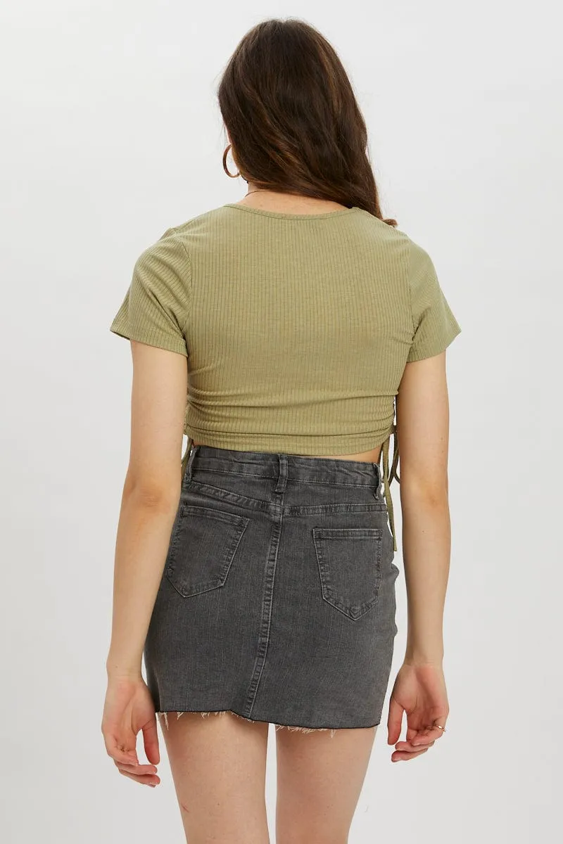 Green Drawstring Ruched Top