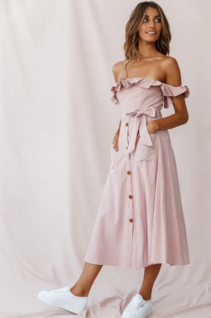Matisse Off-Shoulder Placket Dress Blush