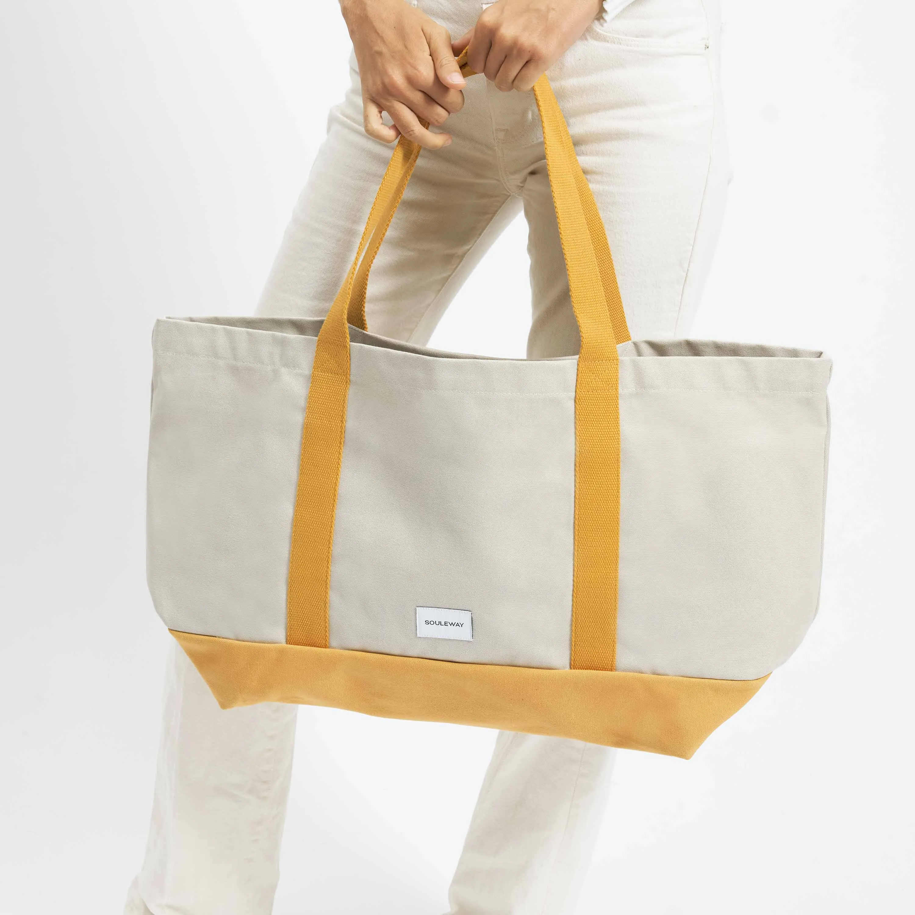 Natural Cotton Canvas Beach Bag | Sand & Mustard