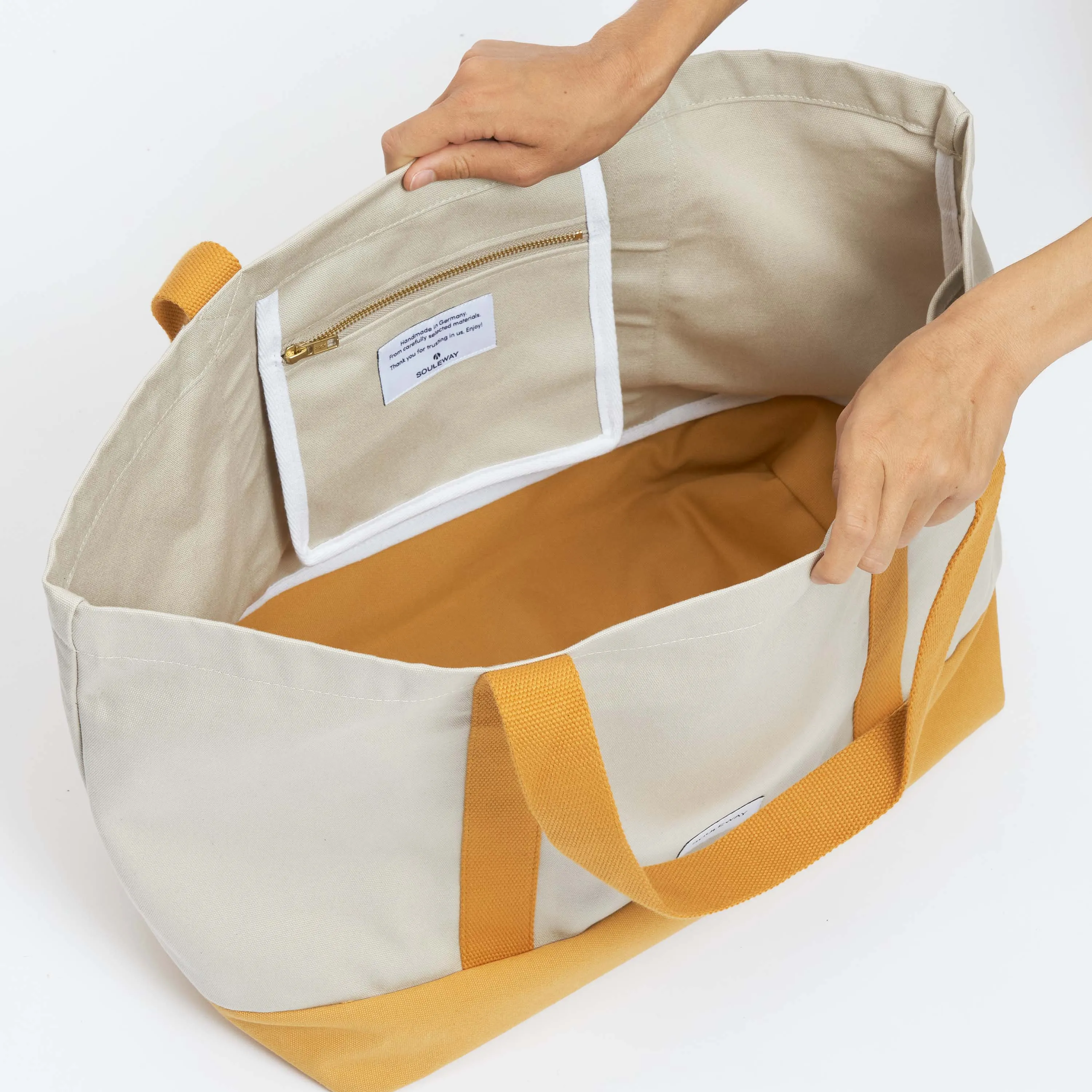 Natural Cotton Canvas Beach Bag | Sand & Mustard