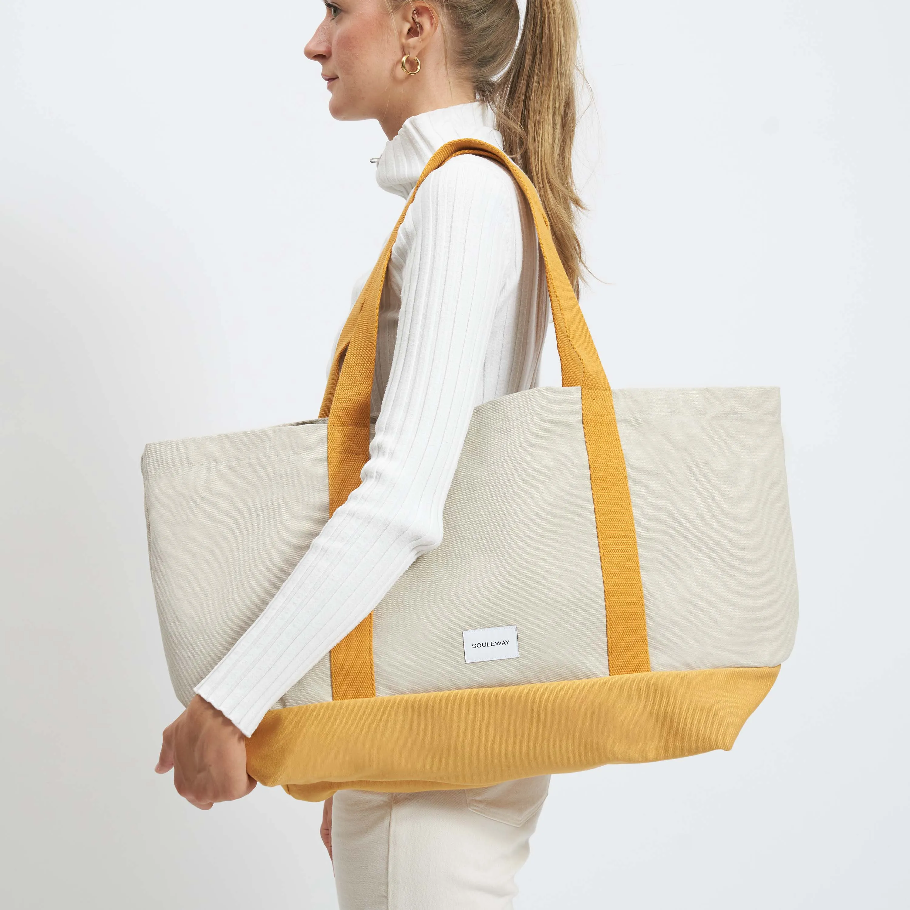 Natural Cotton Canvas Beach Bag | Sand & Mustard