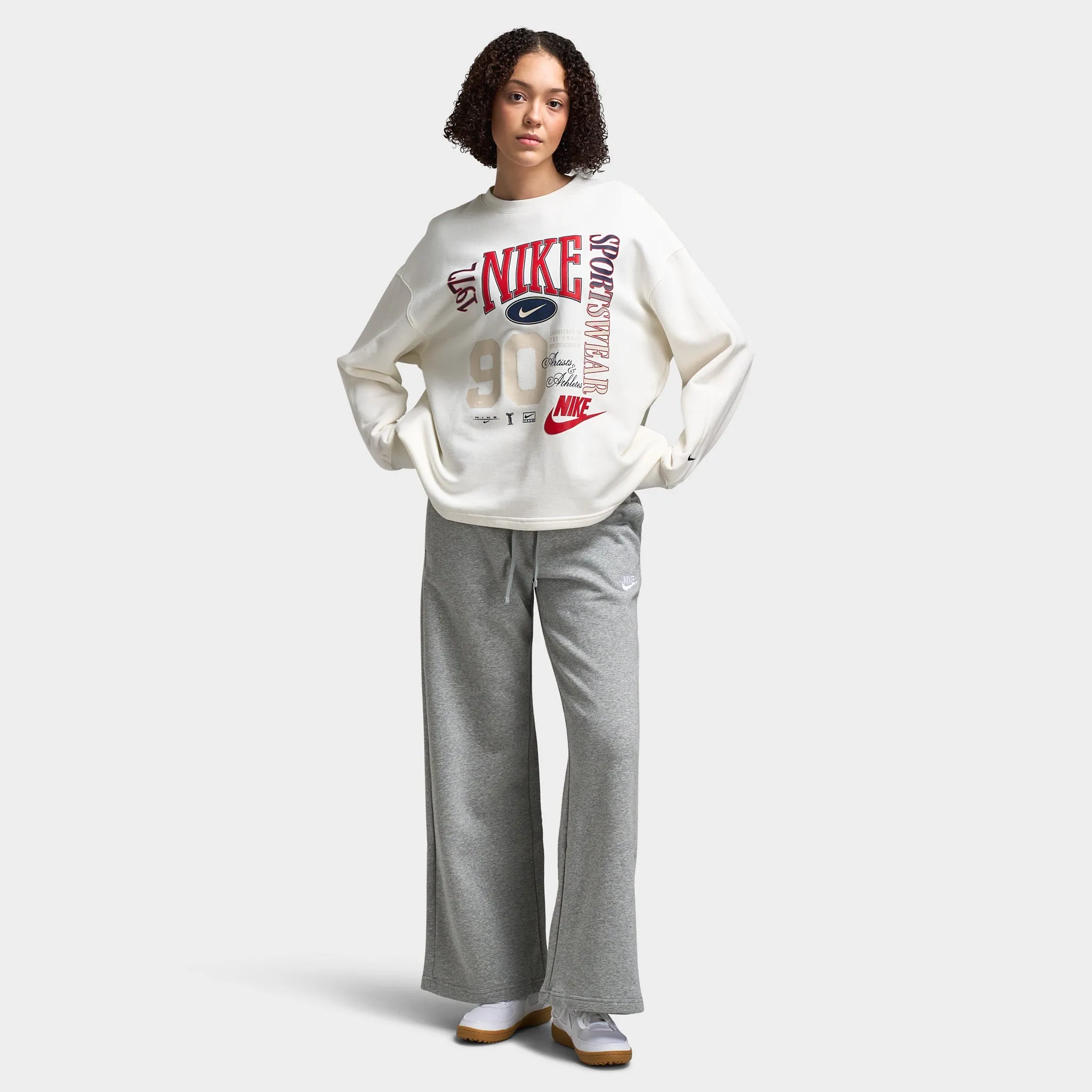 Nike Sportswear Women's Club Fleece Wide-Leg Sweatpants Dark Grey Heather / White