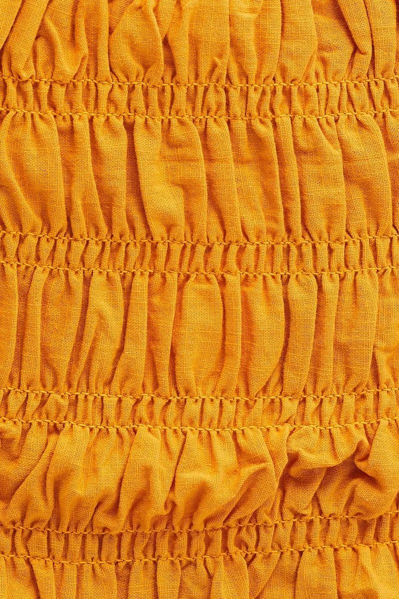 Orange Crop Top Short Sleeve Shirred