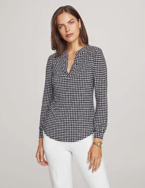 Pearly Dot Long Sleeve Split Neck Blouse