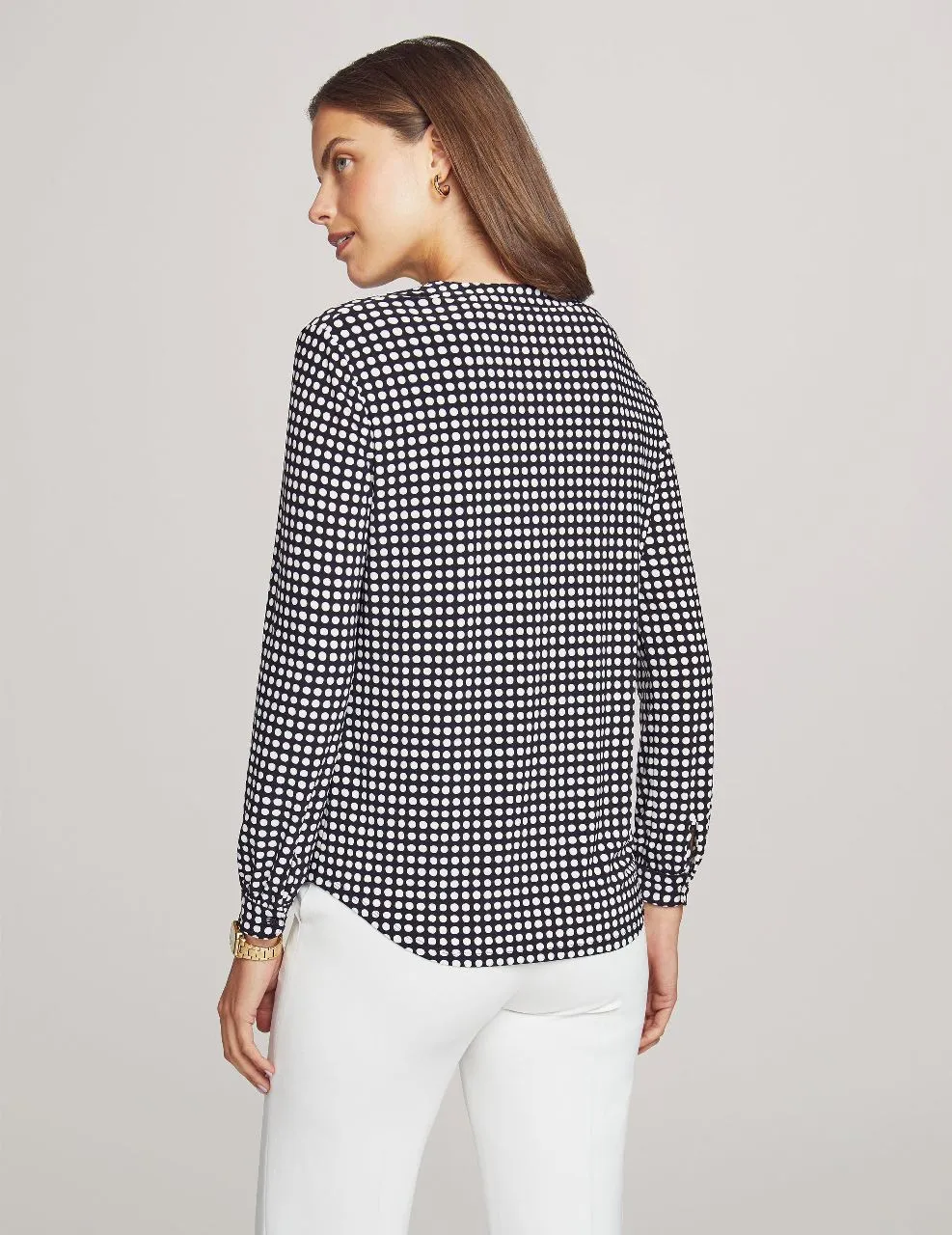 Pearly Dot Long Sleeve Split Neck Blouse