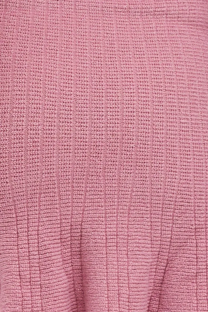 Pink Tie Up Dress Long Sleeve Mini