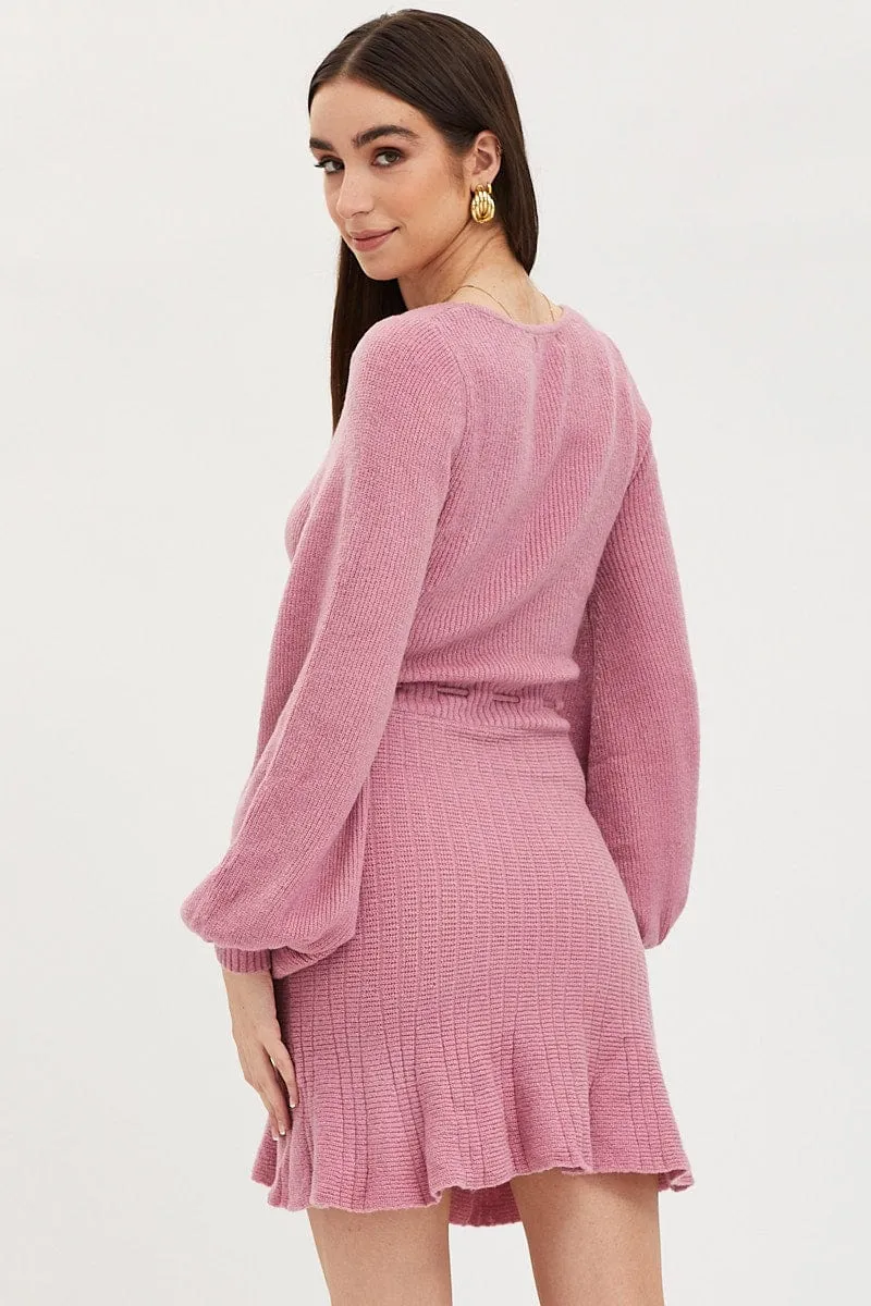 Pink Tie Up Dress Long Sleeve Mini