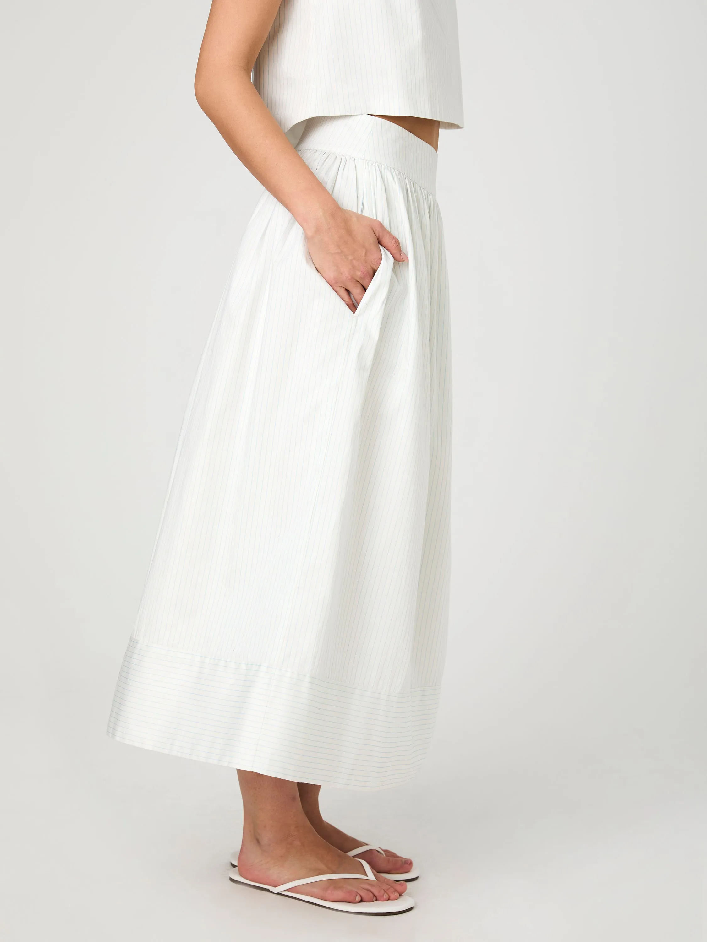 Pinstripe Poplin Midi Skirt