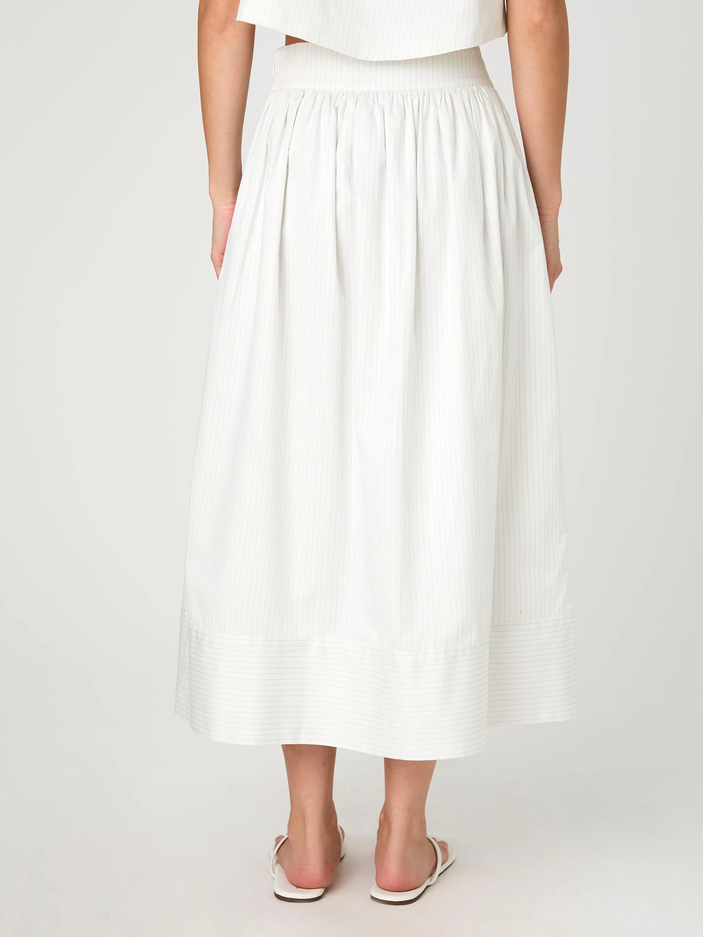 Pinstripe Poplin Midi Skirt