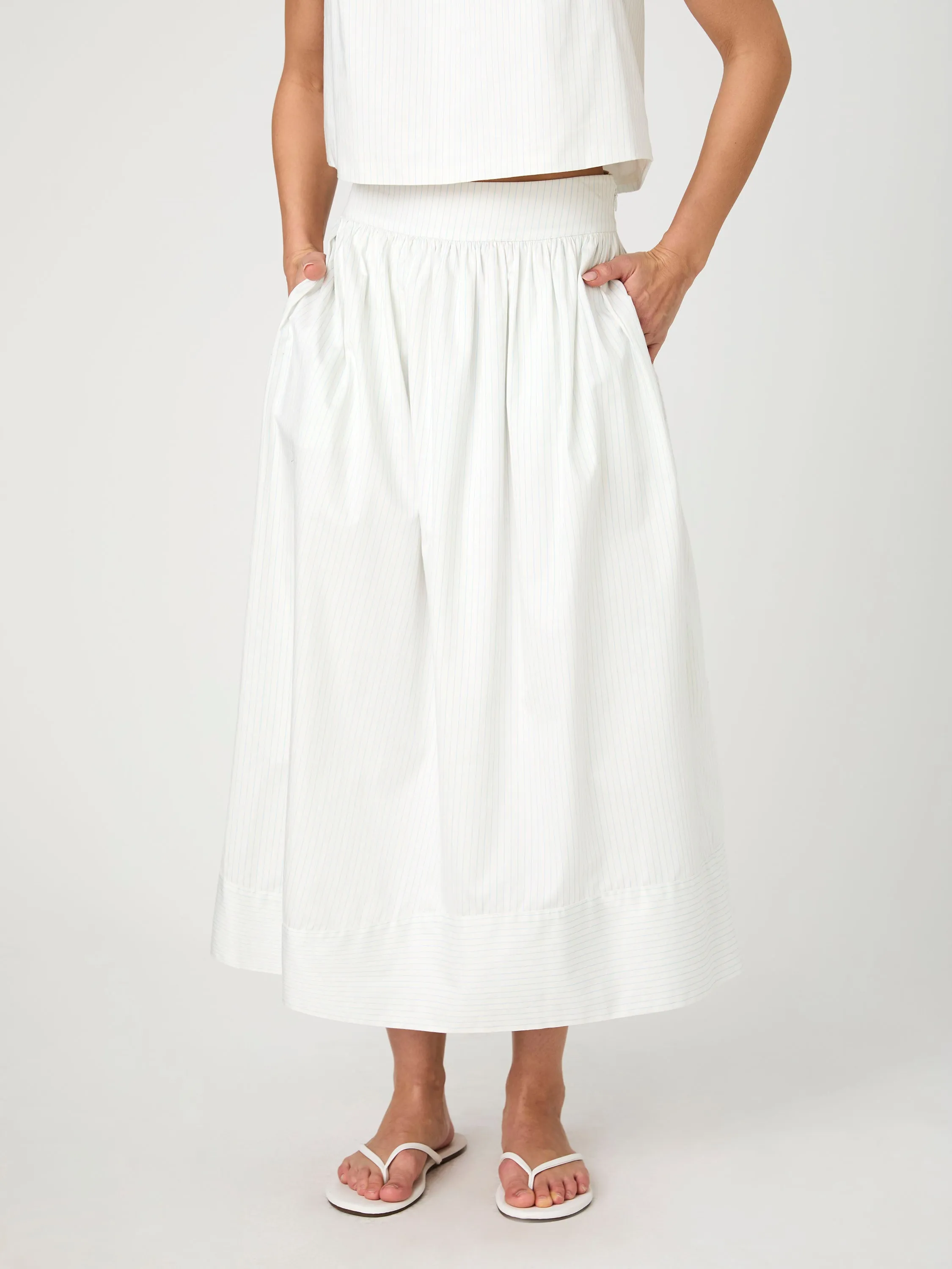 Pinstripe Poplin Midi Skirt