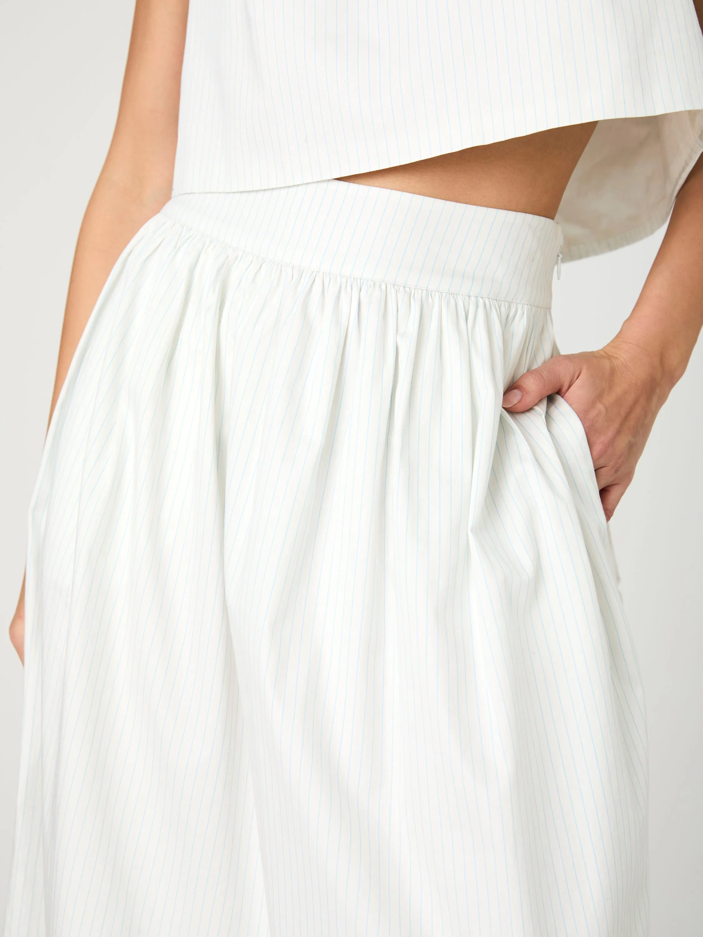Pinstripe Poplin Midi Skirt