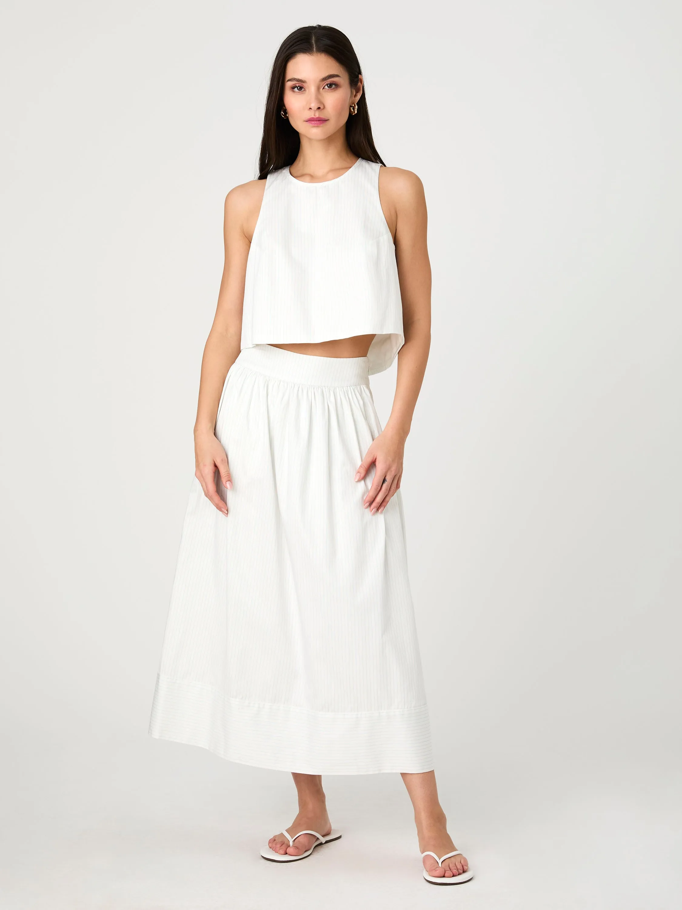 Pinstripe Poplin Midi Skirt