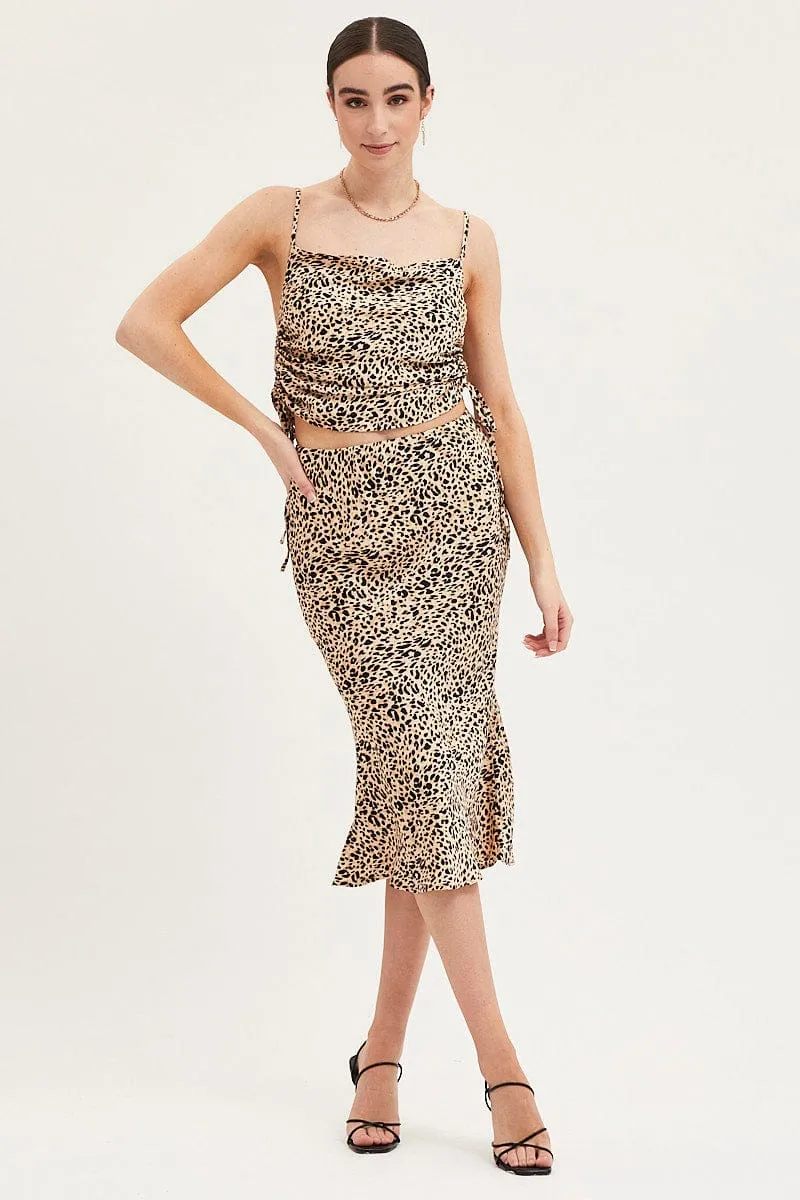 Print Cami Top Sleeveless Cowl Neck Satin