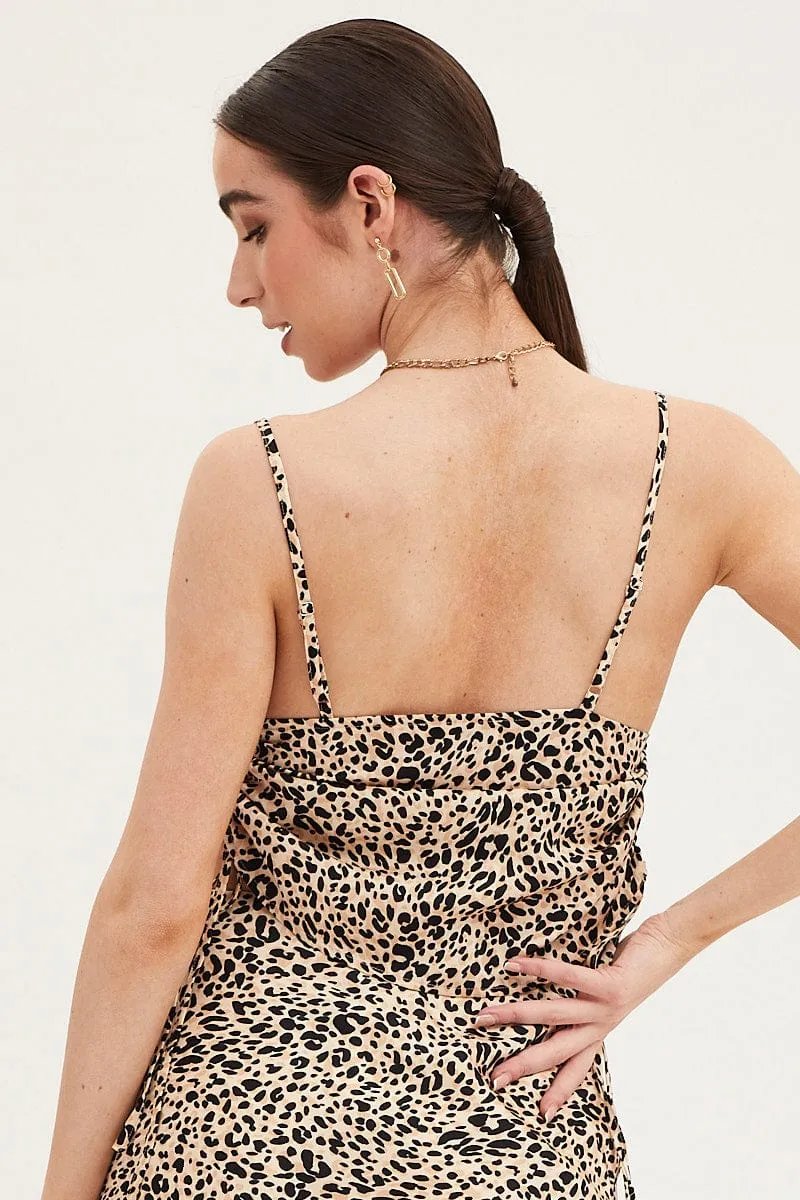 Print Cami Top Sleeveless Cowl Neck Satin