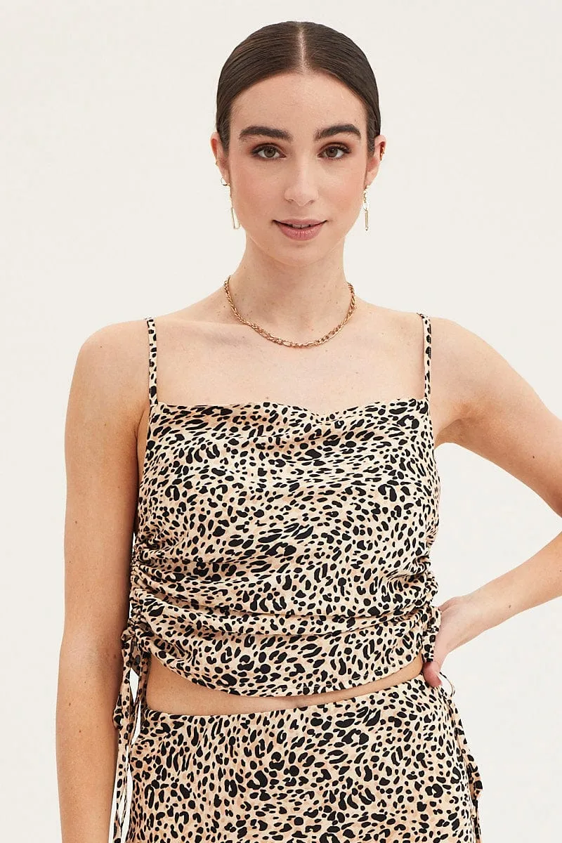 Print Cami Top Sleeveless Cowl Neck Satin