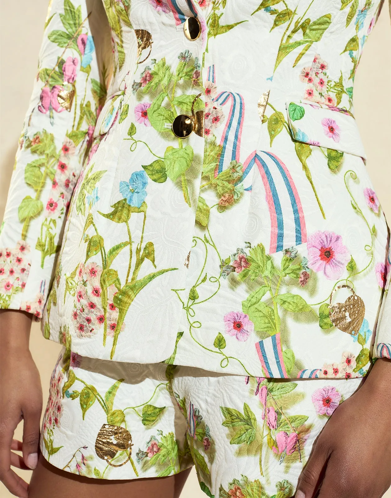 Printed Brocade Pleated Shorts