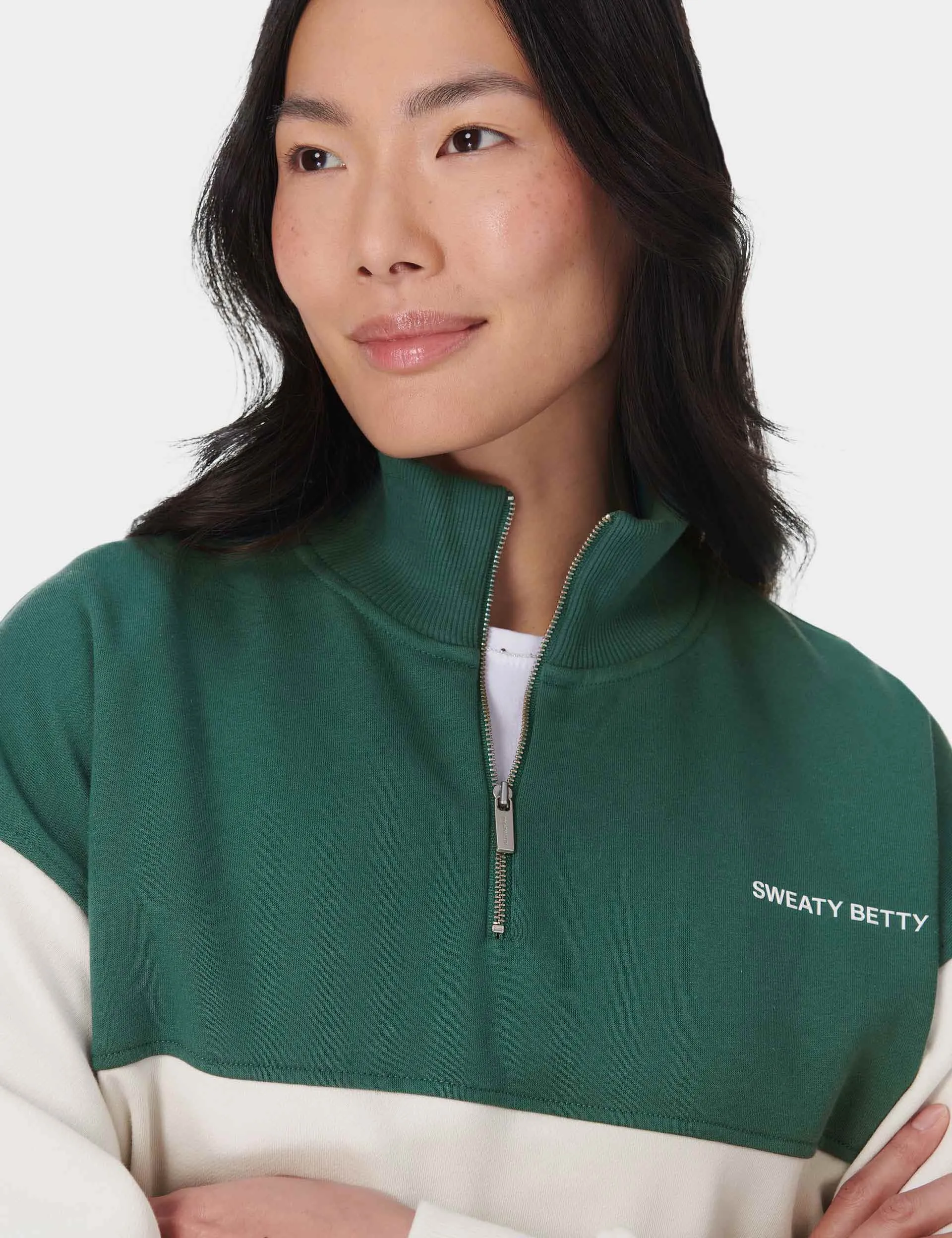 Revive Crop Half Zip - Glade Green Colour Block