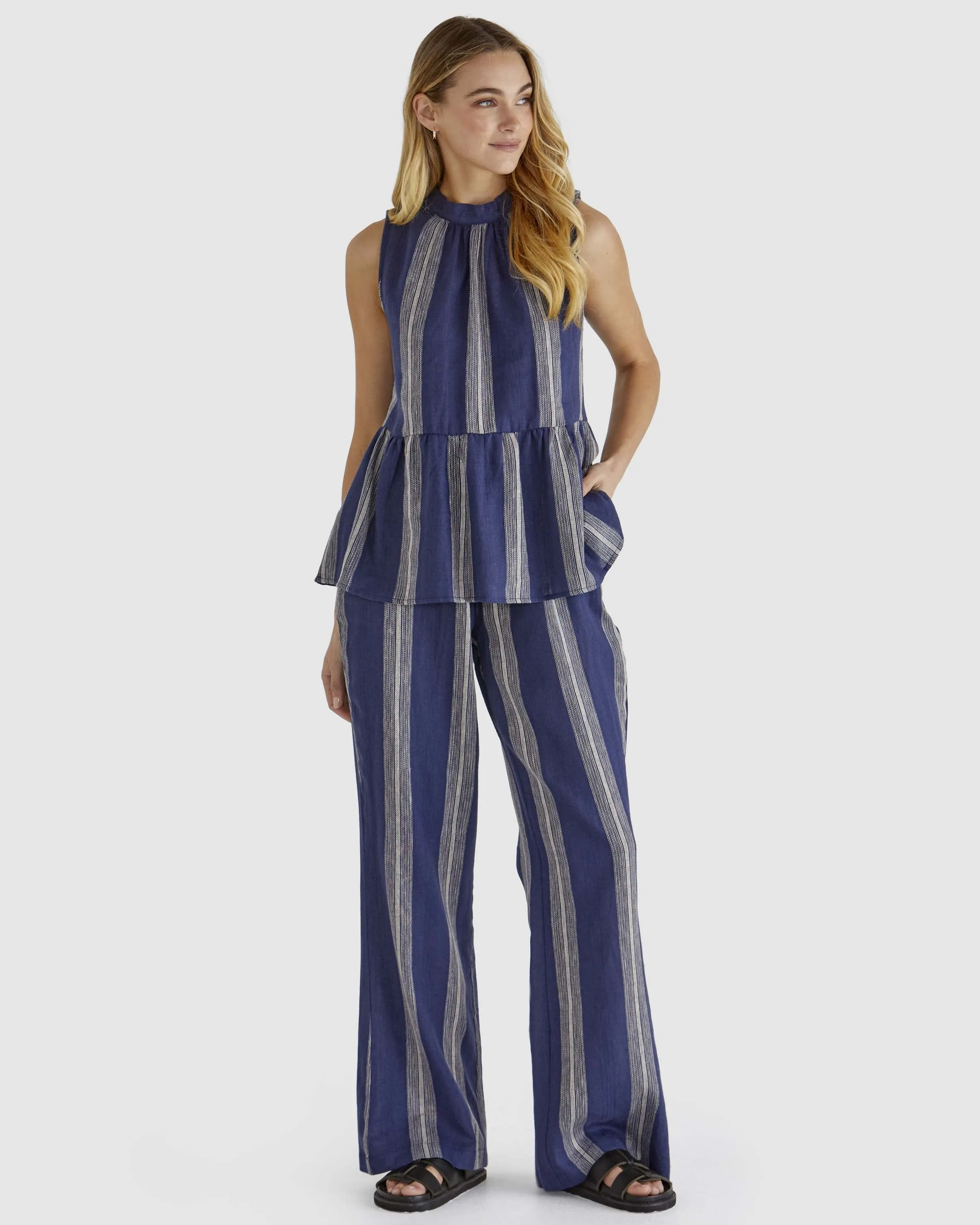 Sass Lizzy Pants Navy Stripe