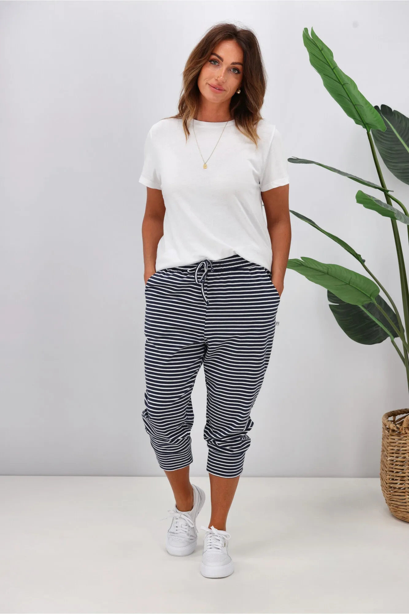 Shine On Essentials Stripe Pant Navy White Stripe