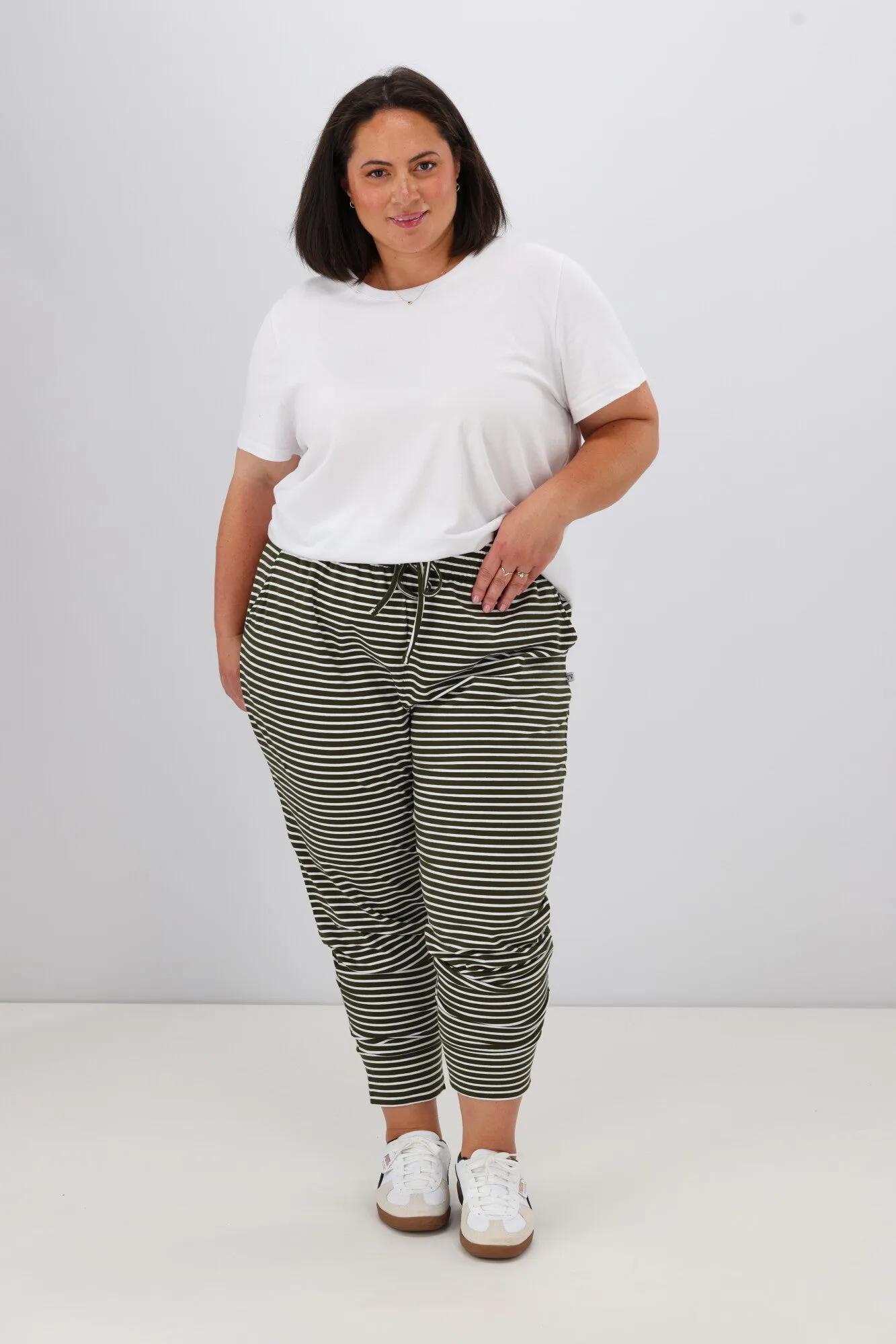 Shine On Essentials Stripe Pant Olive White Stripe
