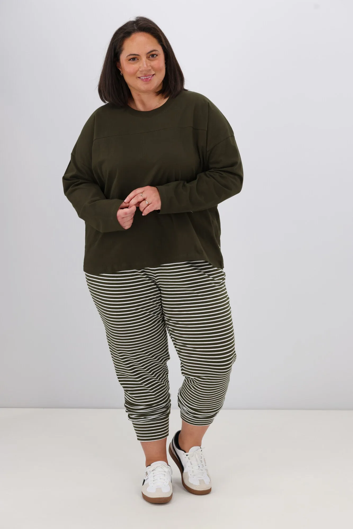 Shine On Essentials Stripe Pant Olive White Stripe