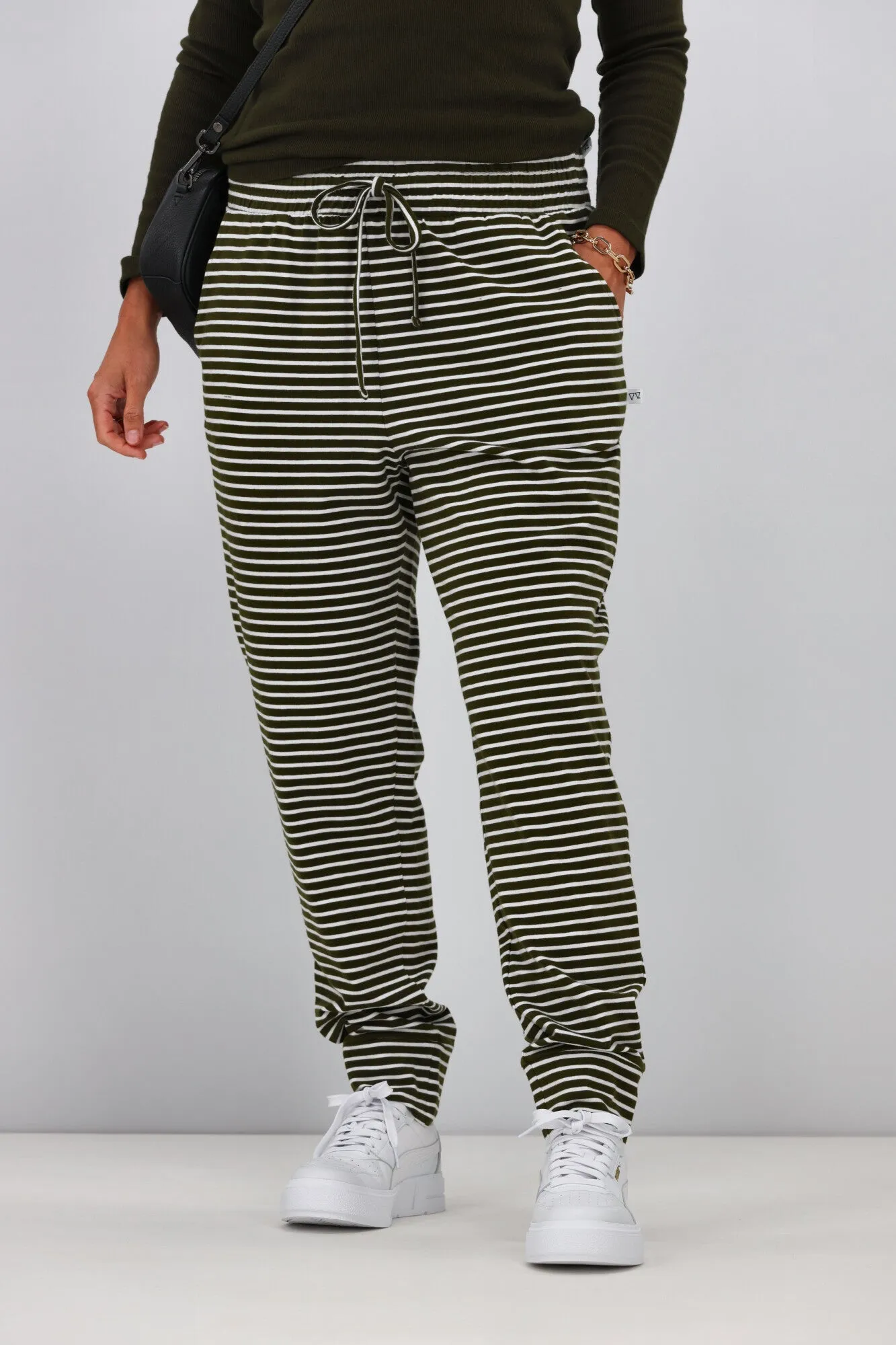 Shine On Essentials Stripe Pant Olive White Stripe