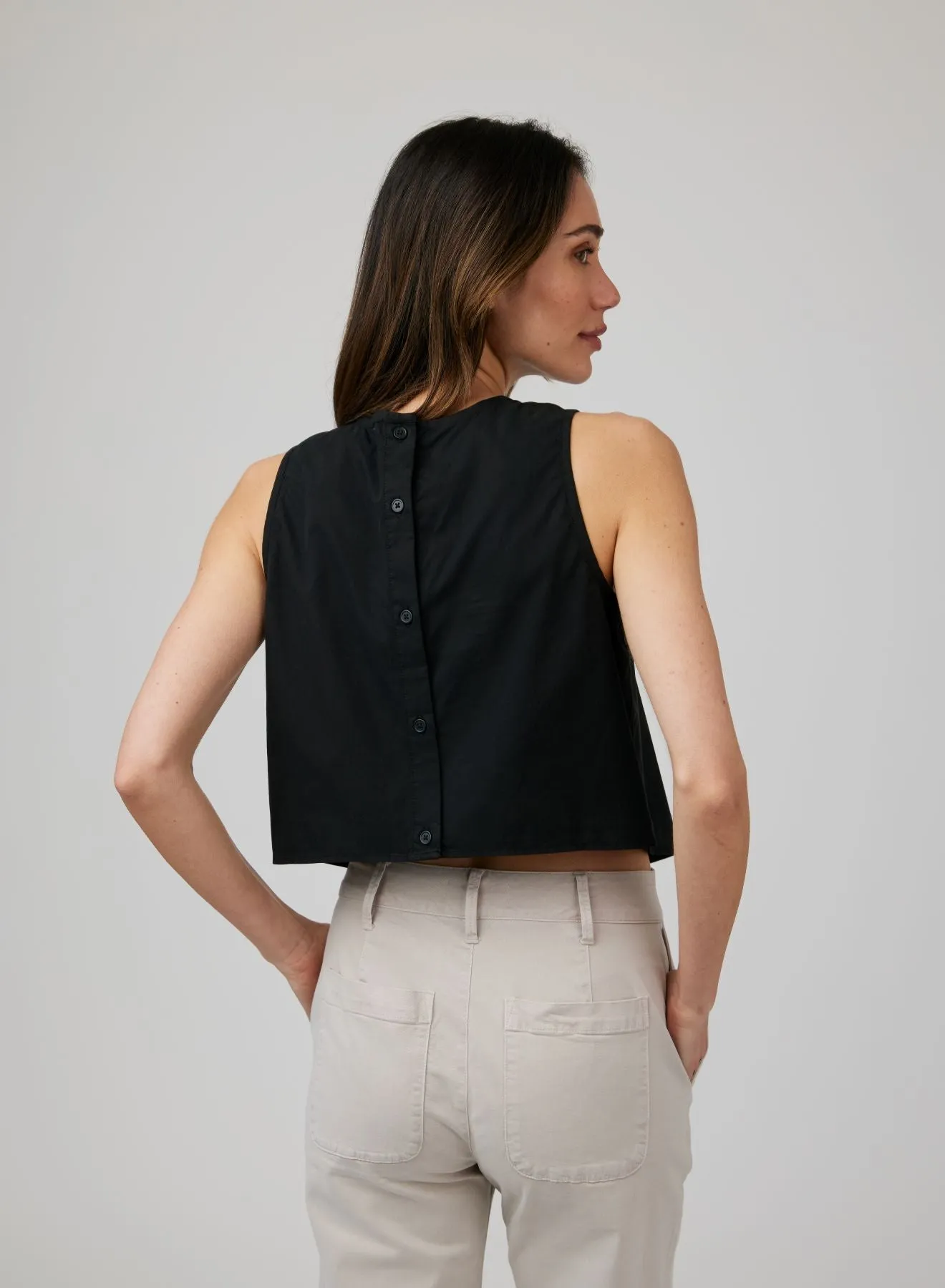 Sleeveless Button Back Top - Black