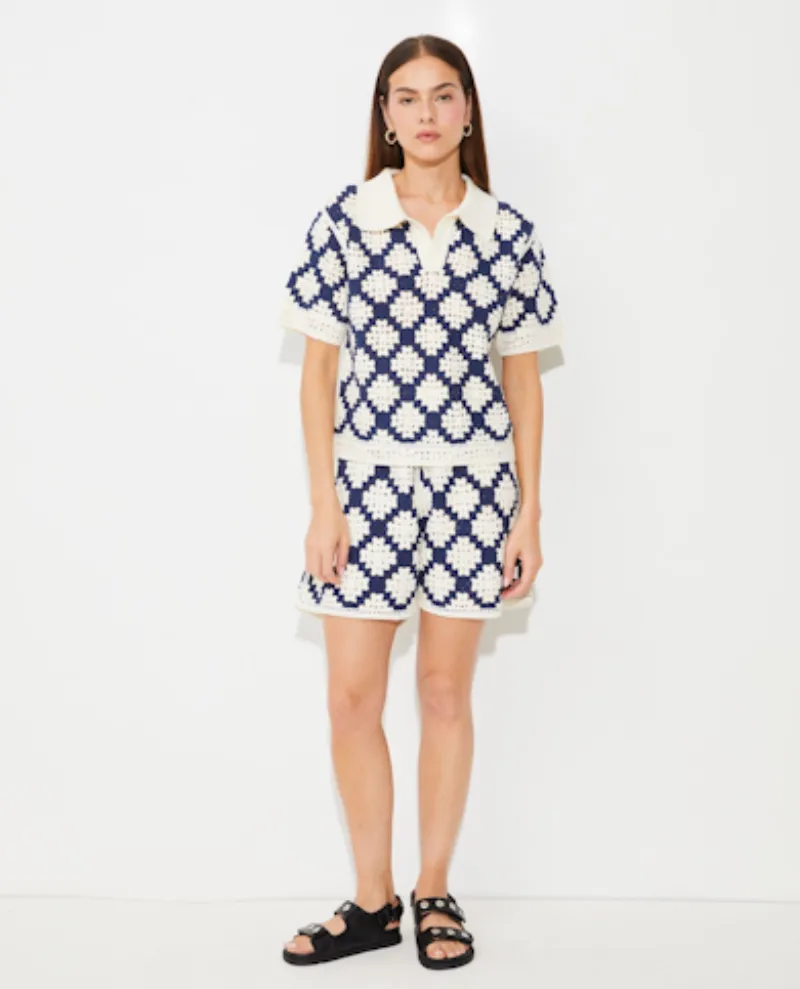 Suncoo Perisol Blue Diamond Collar Knit