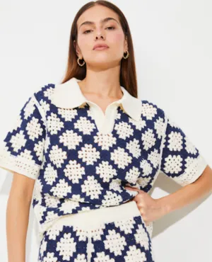 Suncoo Perisol Blue Diamond Collar Knit