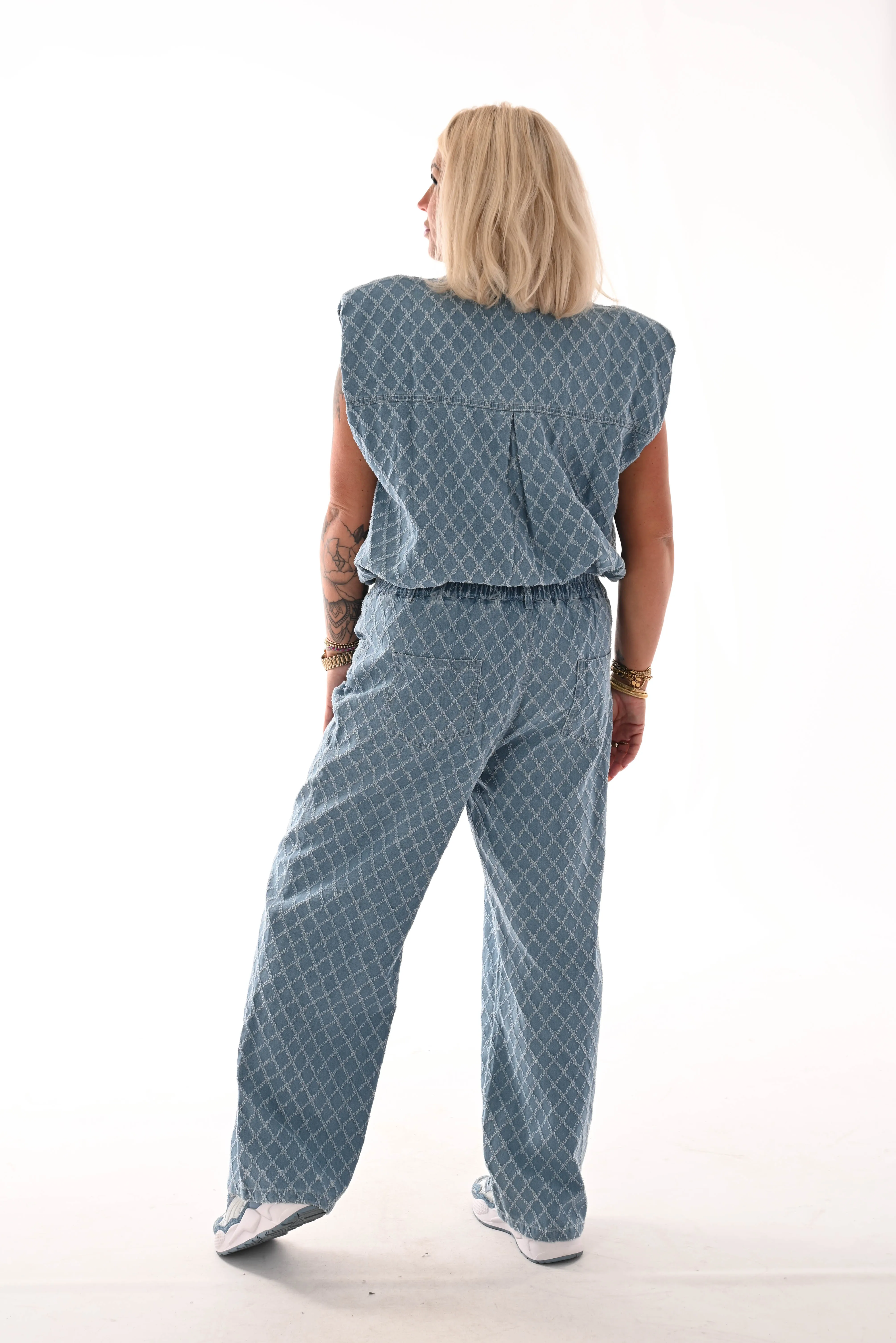 Tweedelig spijkerpak ruit blauw