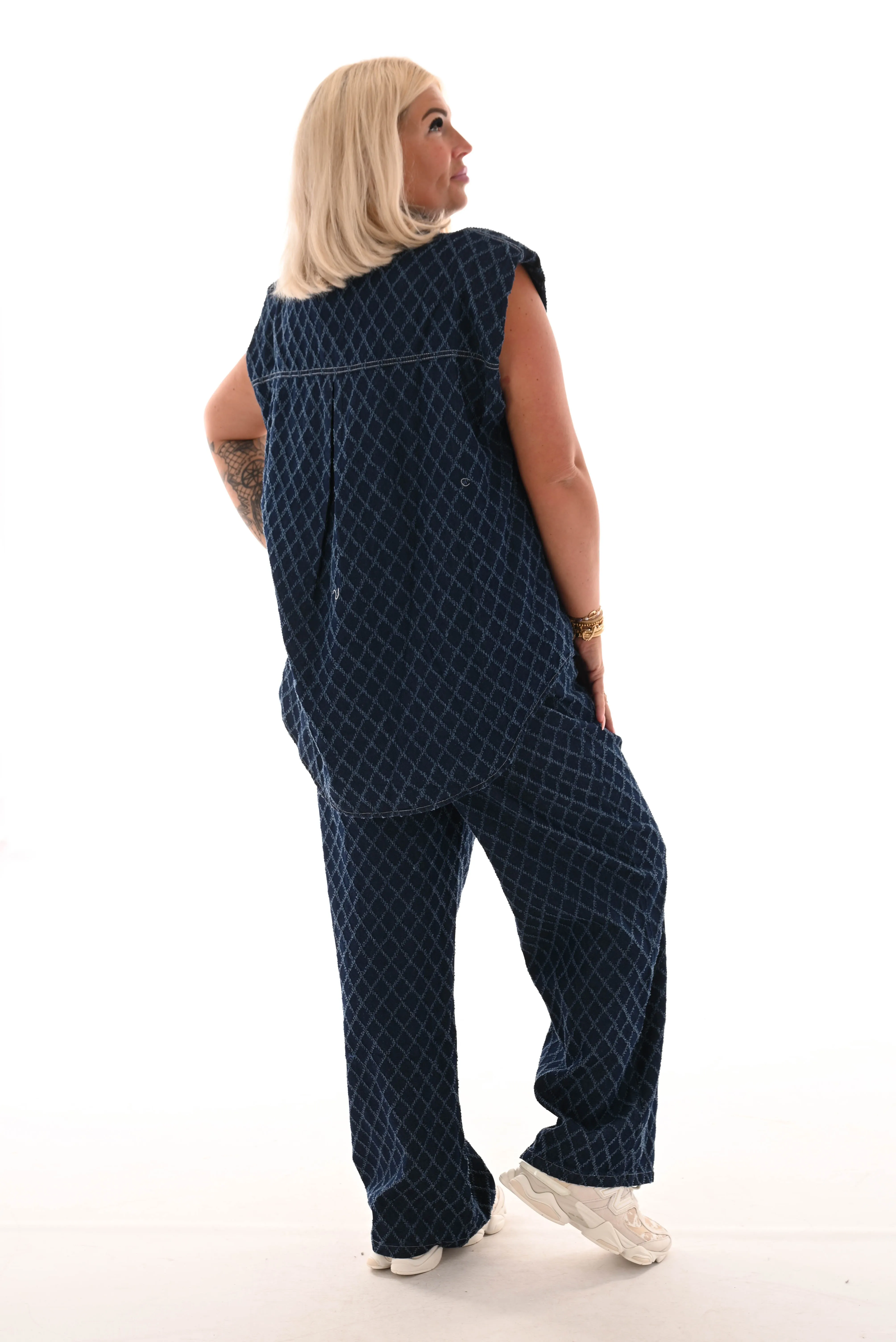 Tweedelig spijkerpak ruit donkerblauw