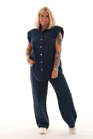 Tweedelig spijkerpak ruit donkerblauw