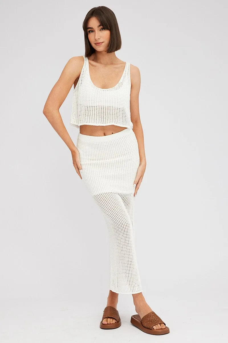 White Crochet Knit Top Scoop Neck