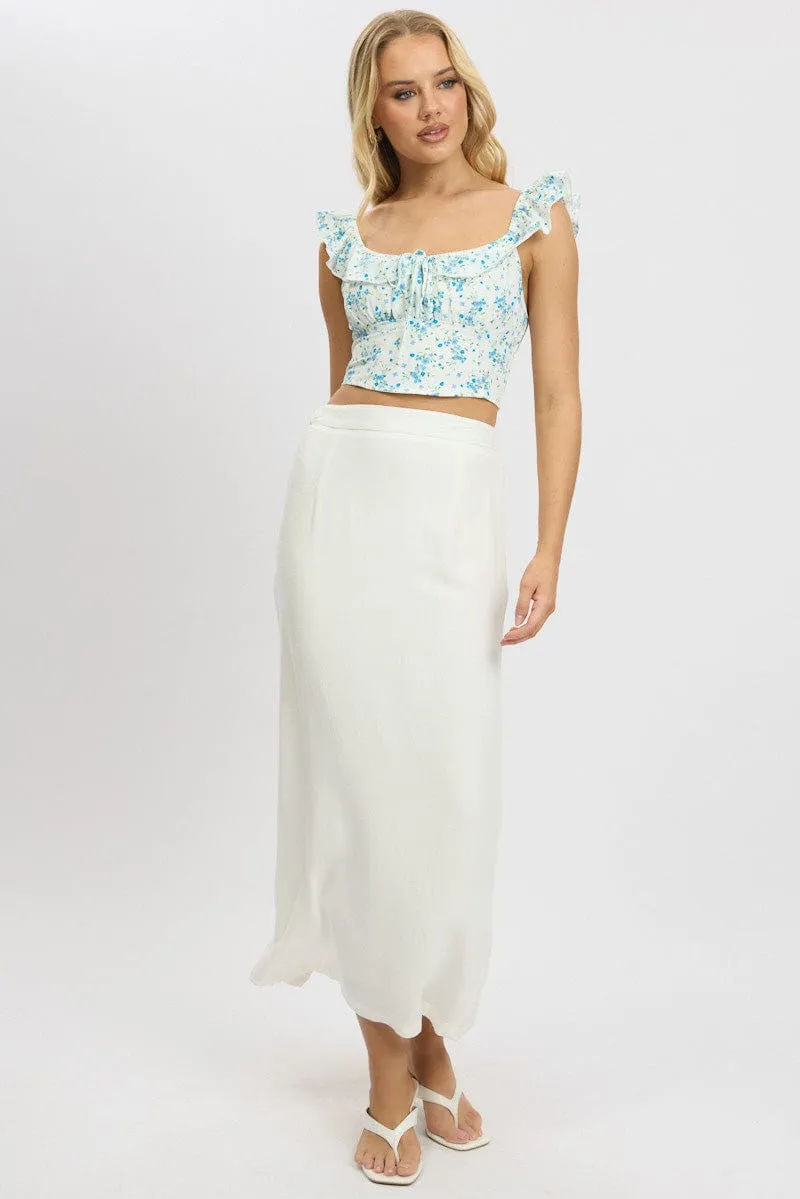 White Maxi Skirt High Rise Linen Blend Pencil