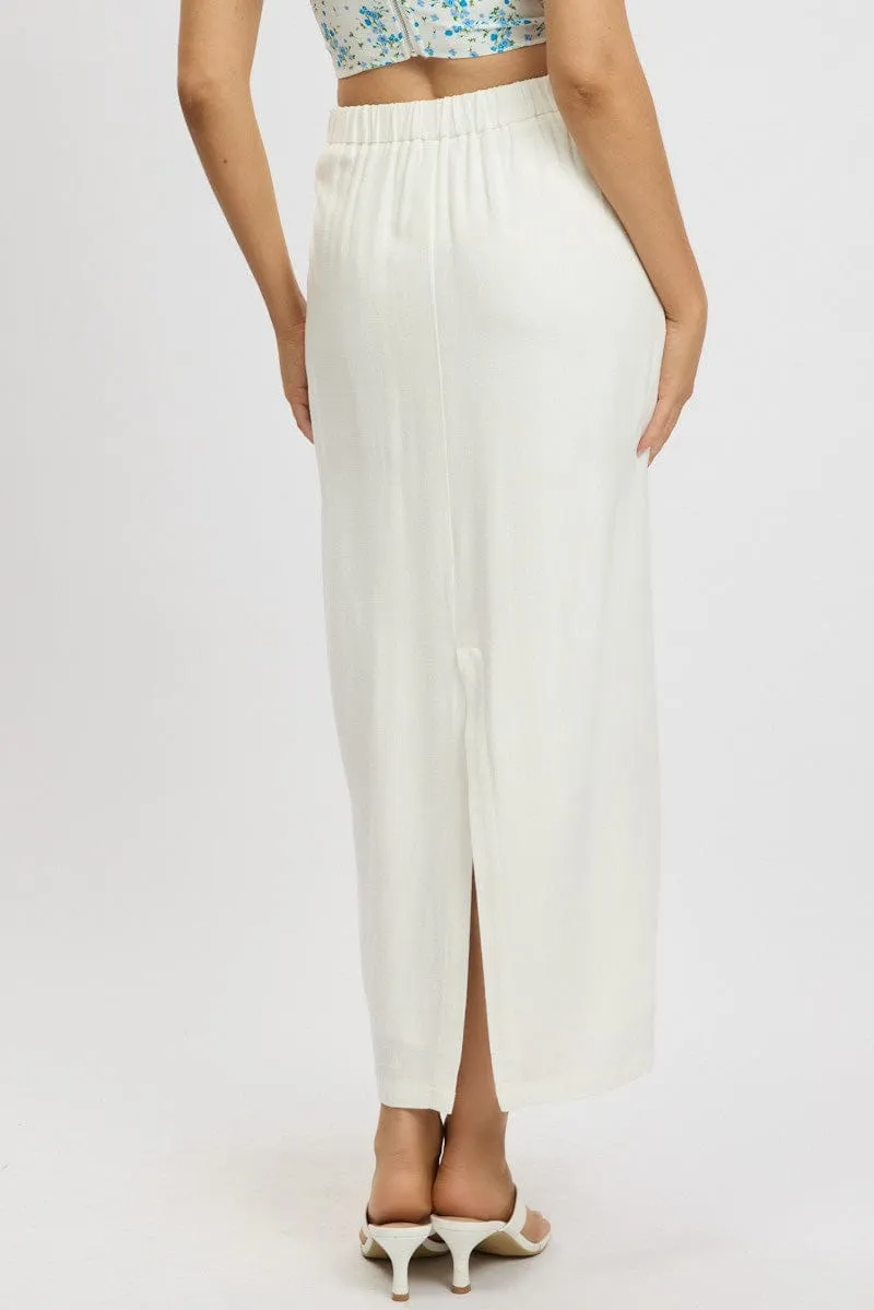 White Maxi Skirt High Rise Linen Blend Pencil