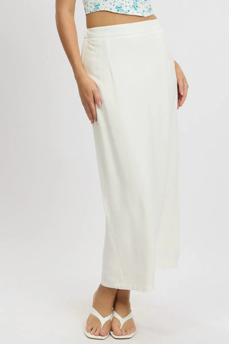 White Maxi Skirt High Rise Linen Blend Pencil