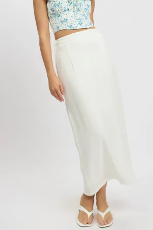White Maxi Skirt High Rise Linen Blend Pencil