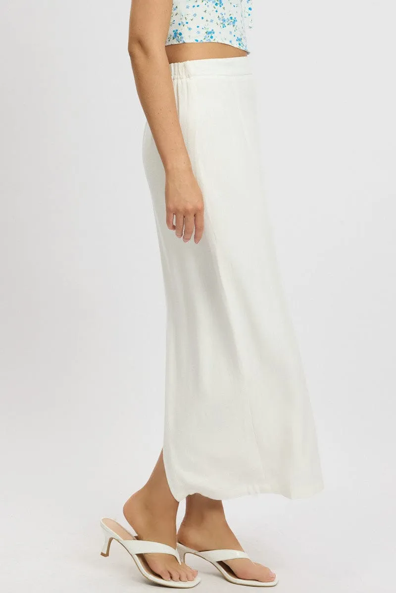 White Maxi Skirt High Rise Linen Blend Pencil