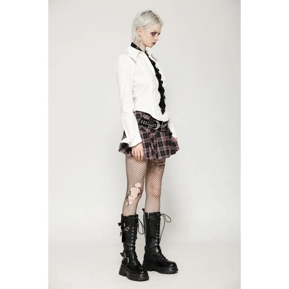 Women's Punk Buckled Plaid Pleated Skirt