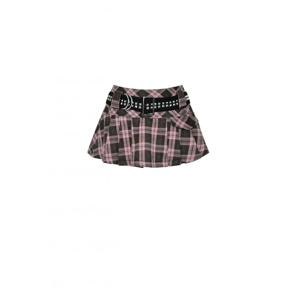 Women's Punk Buckled Plaid Pleated Skirt
