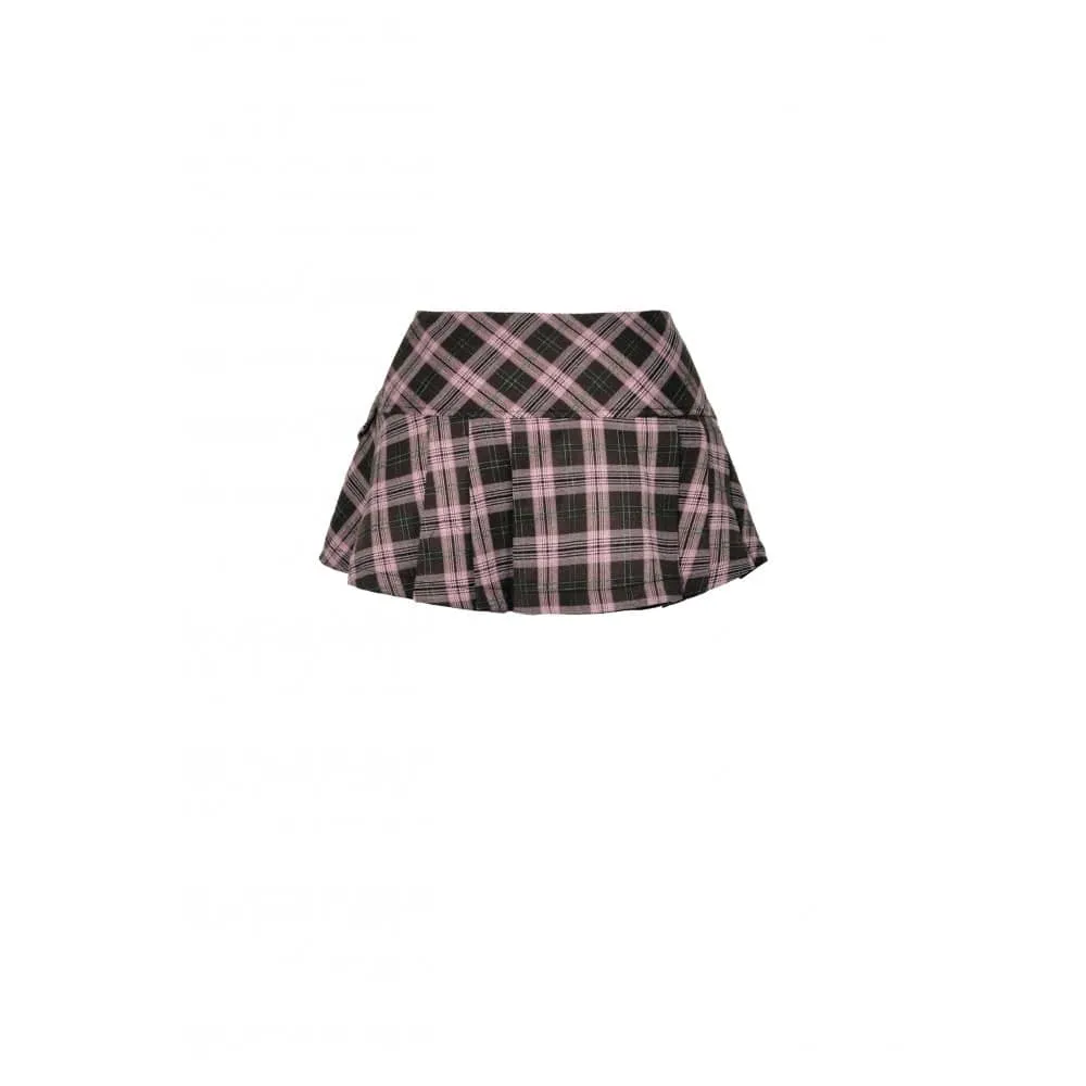 Women's Punk Buckled Plaid Pleated Skirt